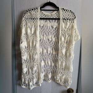 Cato Open Crochet Cardigan – Ivory, Size XL